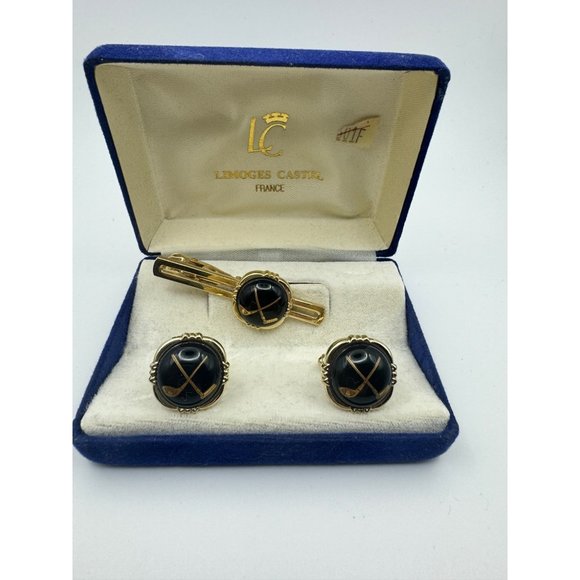 Limoges Castel Tie Pin Cufflinks Set With Box Collection France New in Box - Picture 1 of 5